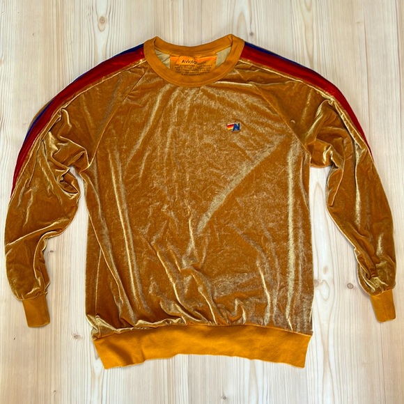 Aviator Nation Tops - Aviator Nation Gold Velvet Sweatshirt with Red and Blue Stripes